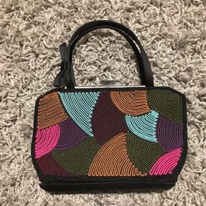 FRANCHI Multicolored Black Satin Bow Purse Bag